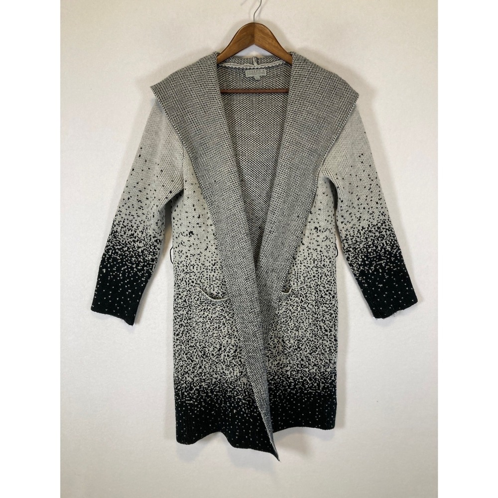 Modern Ombre Joseph A Women Large Black White Hooded Birdseye Knit Cardigan Coat